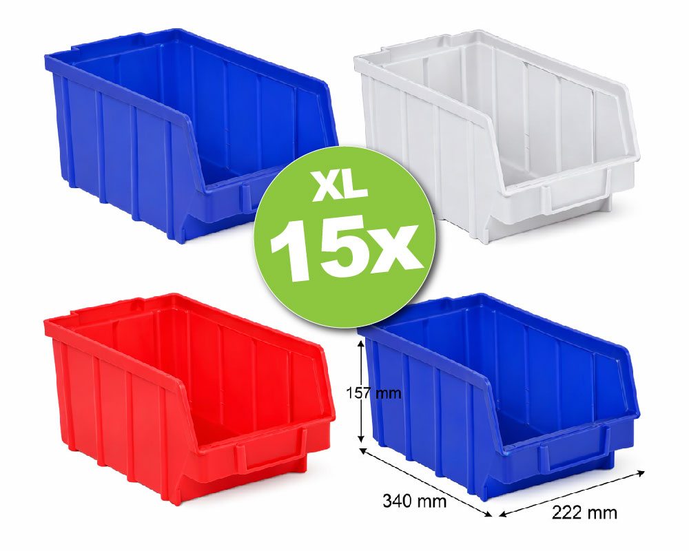 15 st. sichtlagerkasten größe 4 | werkstattbox | stapelbox 340x222x157 mm